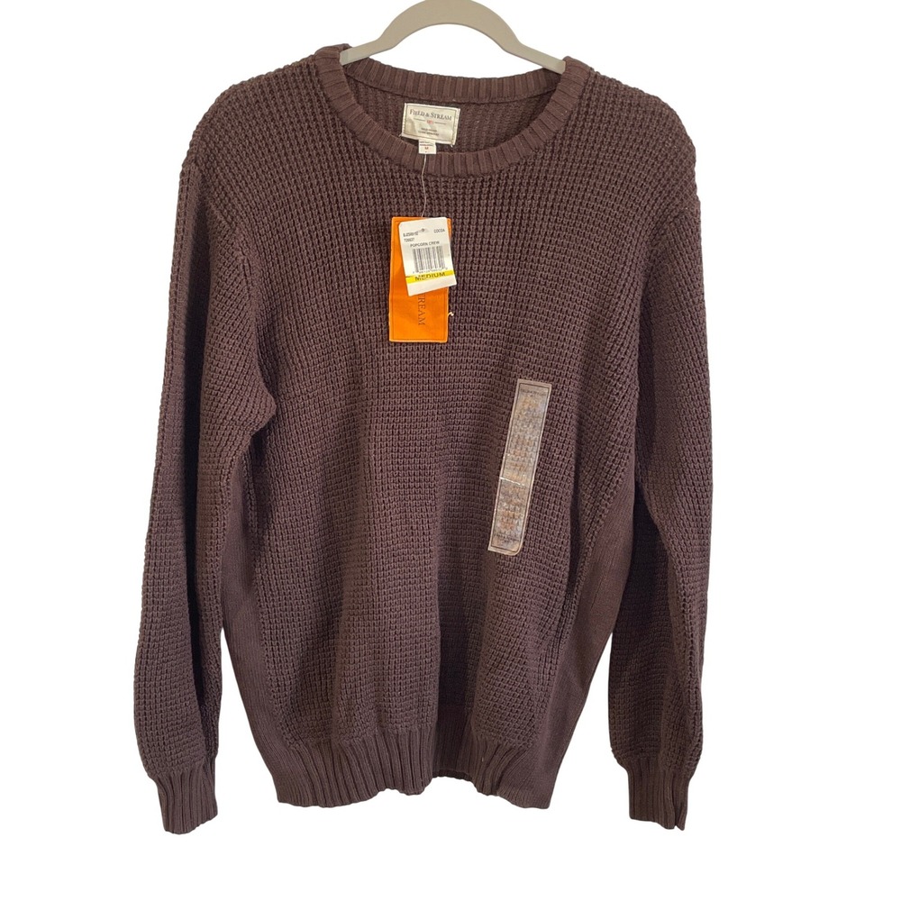 Field & Stream Mens Crew Sweater Cocoa Brown Cotton Knit Medium Fisherman NEW